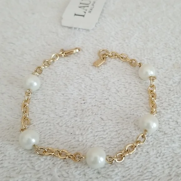 New Ralph Lauren Faux Pearl Chain Bracelet - Picture 2 of 6